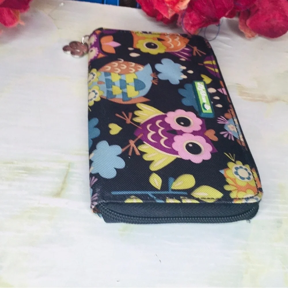 Lily Bloom Whimsical Give a Hoot Owl Print Zippered Wallet